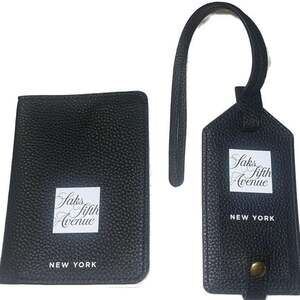 Saks Fifth Avenue New York Pebble Grain Leather Passport Holder and Luggage Tag
